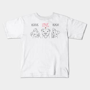 Rescue Love Repeat Dog Pit Bull Drawings, Dog Rescue Pittie Kids T-Shirt